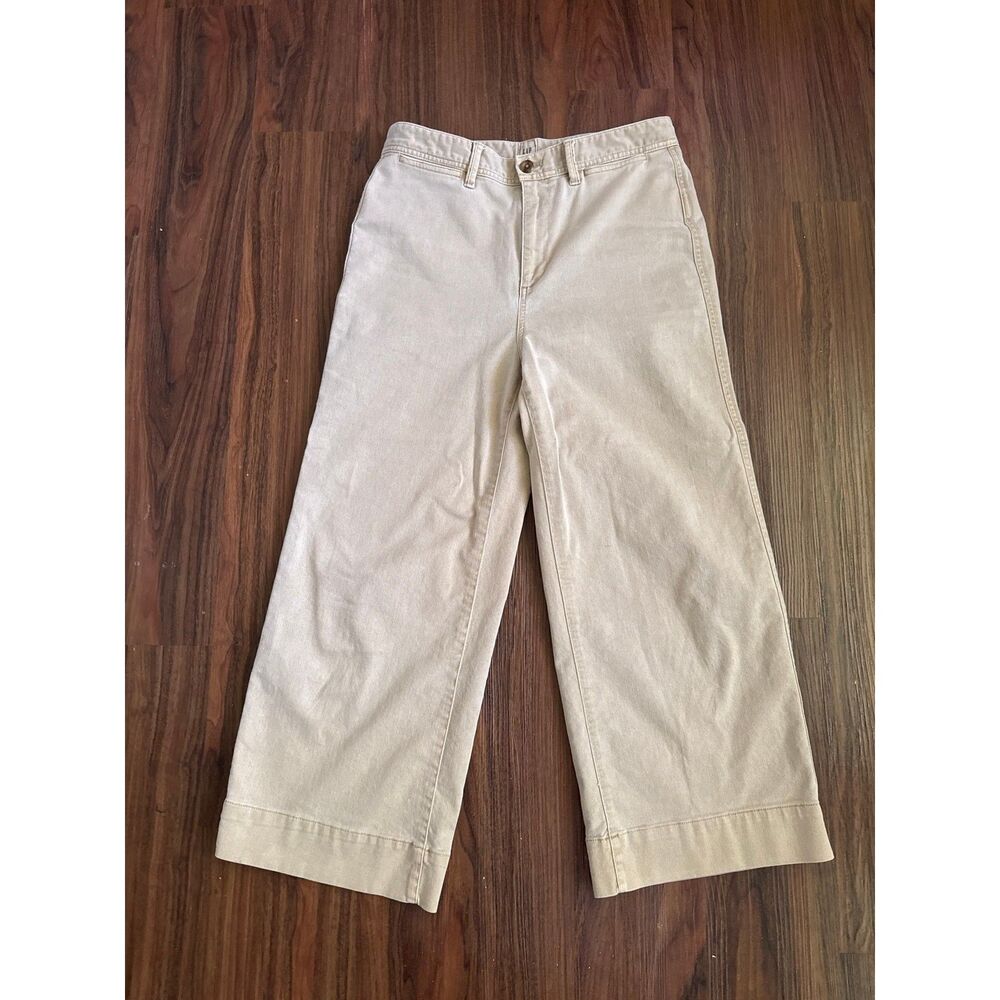 Gap Women’s 10 Wide Leg Chino Khaki Cropped Pants Beige Flat Front